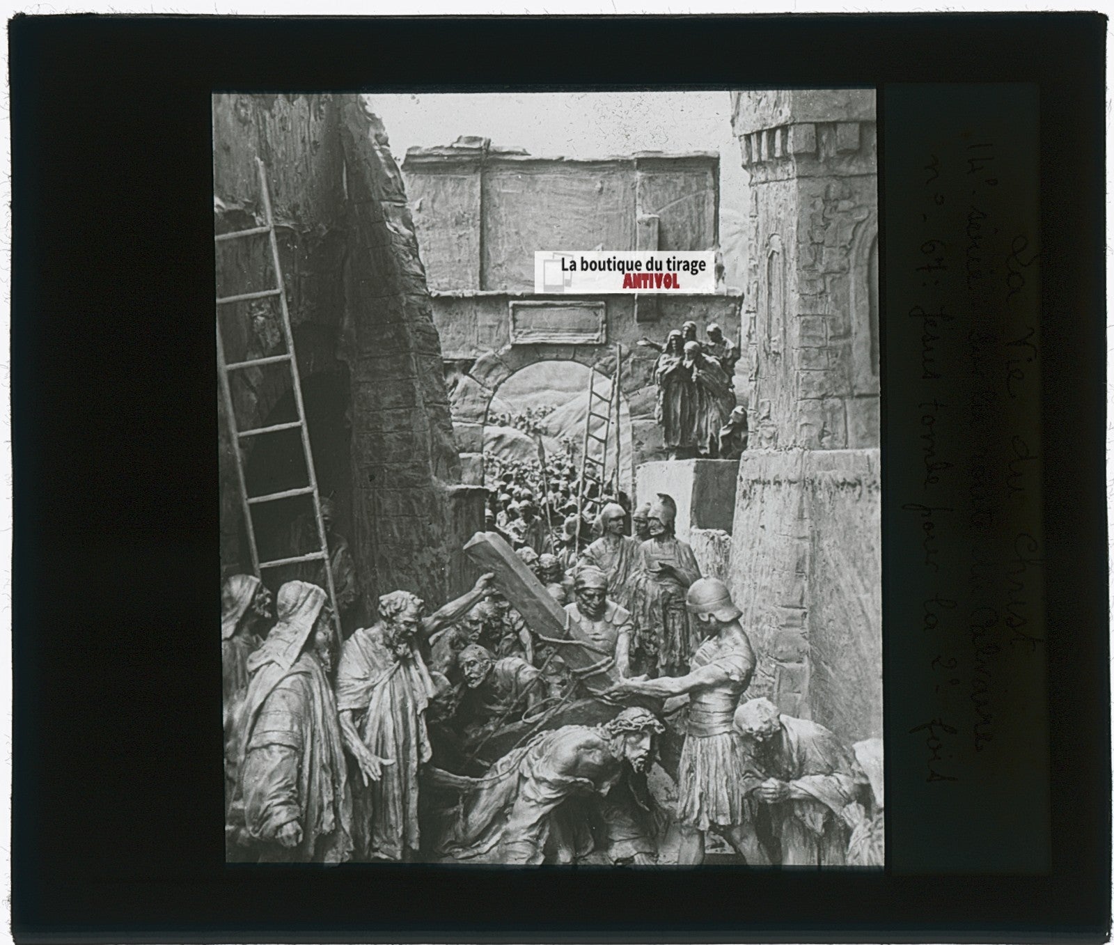 Jésus tombe pour la 2eme fois, photo plaque verre, noir & blanc, 8,5x10 cm