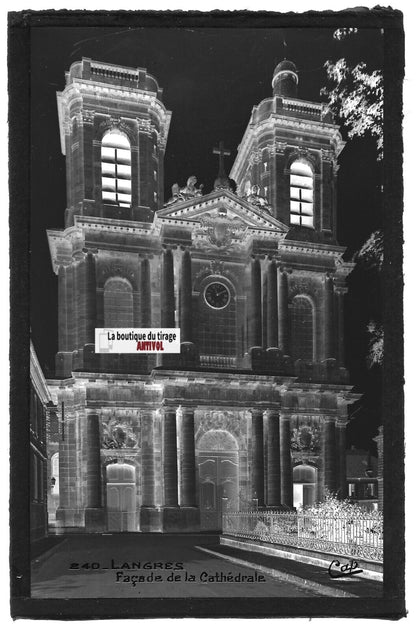 Plaque verre photo vintage négatif noir & blanc 9x14 cm Langres, cathédrale