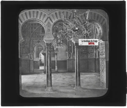 Alcazar, Séville, Espagne, photo ancienne plaque verre, positif 8,5x10 cm