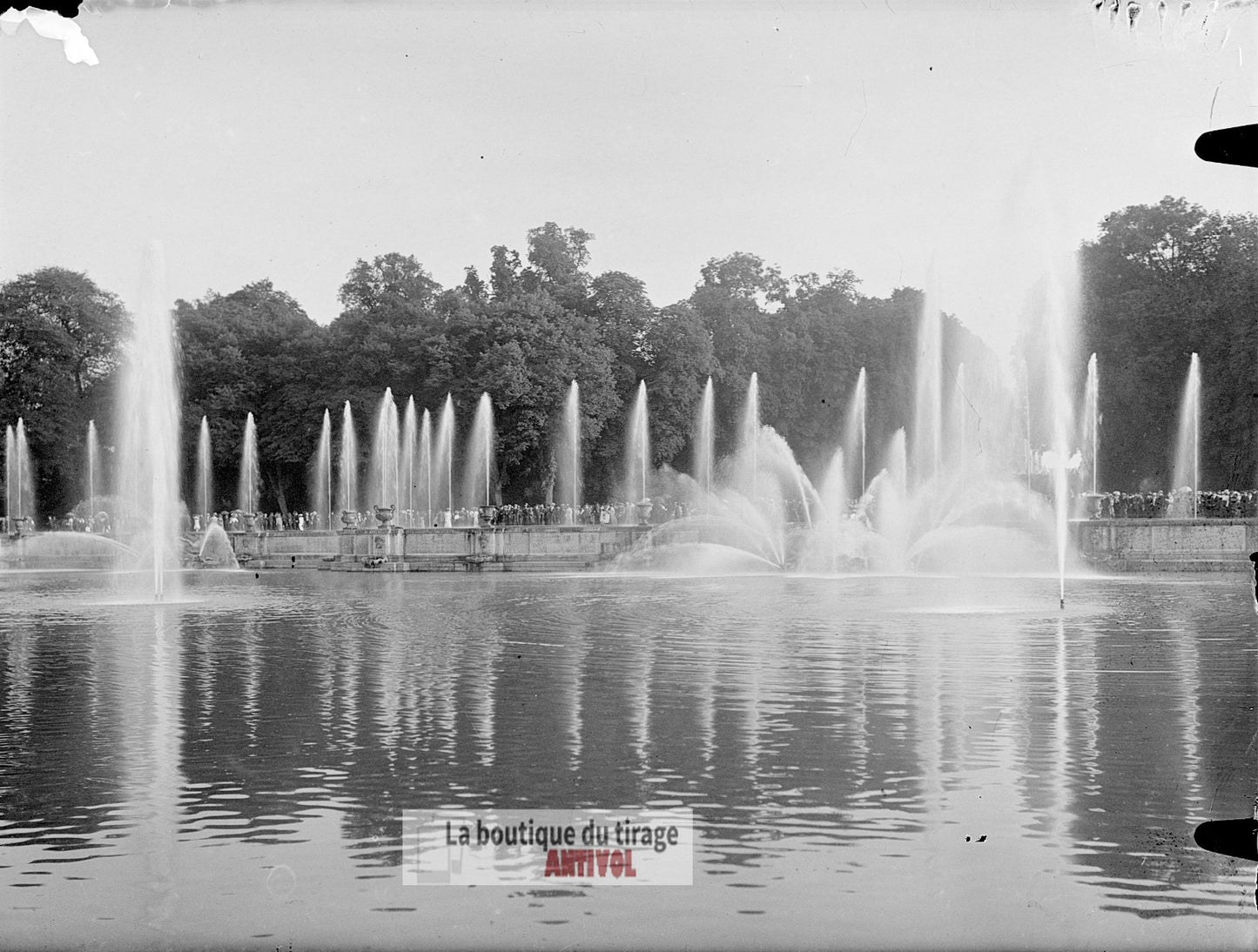 Château de Versailles, fontaines, plaque verre, photo ancienne, négatif 9x12 cm