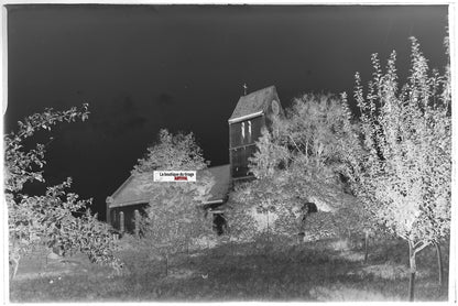 Eglise de Pfettisheim, Plaque verre photo vintage, négatif noir & blanc 10x15 cm
