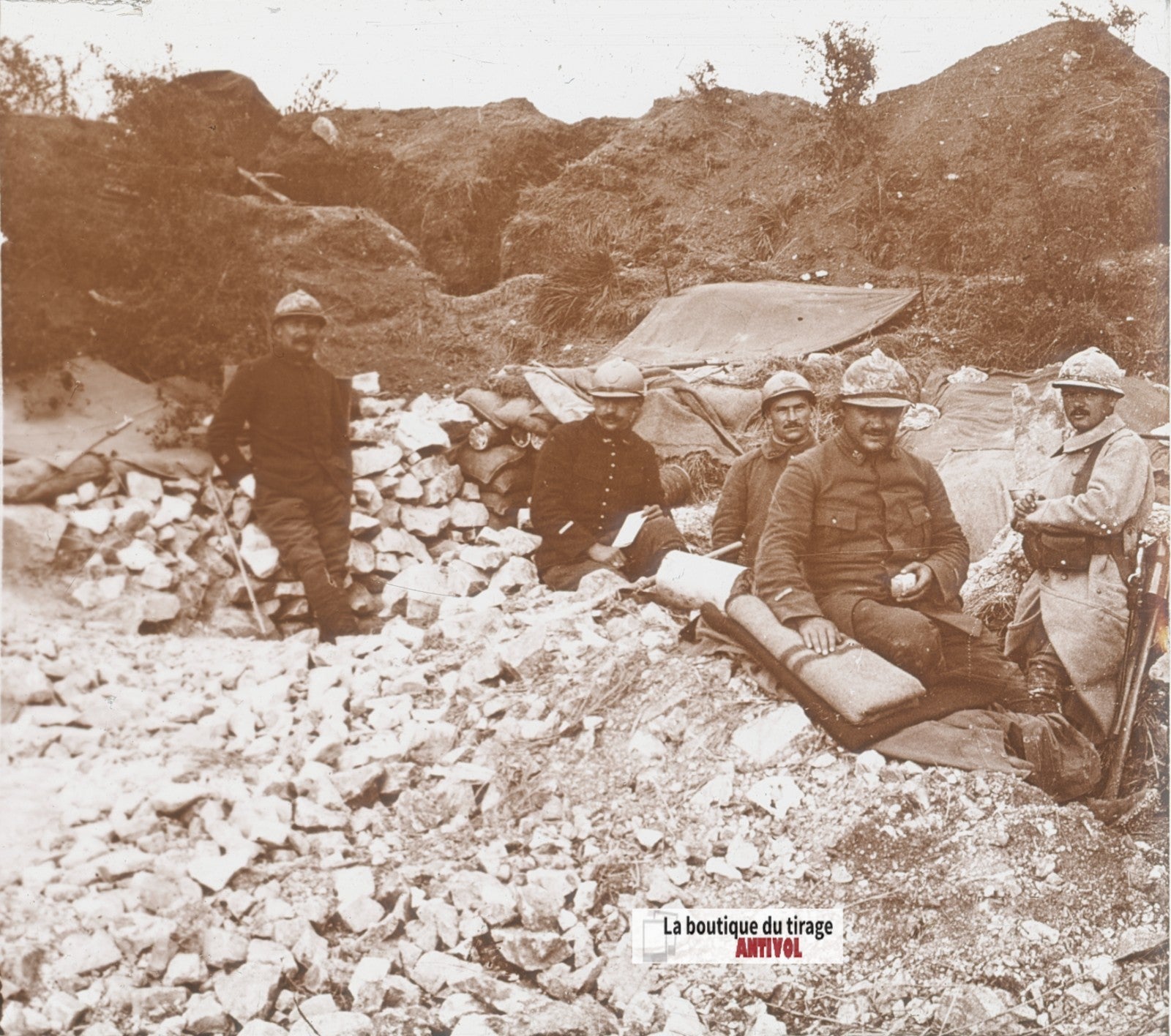 Curlu, soldats, guerre WW1, plaque verre stéréo, photo ancienne 4,5x10,7 cm