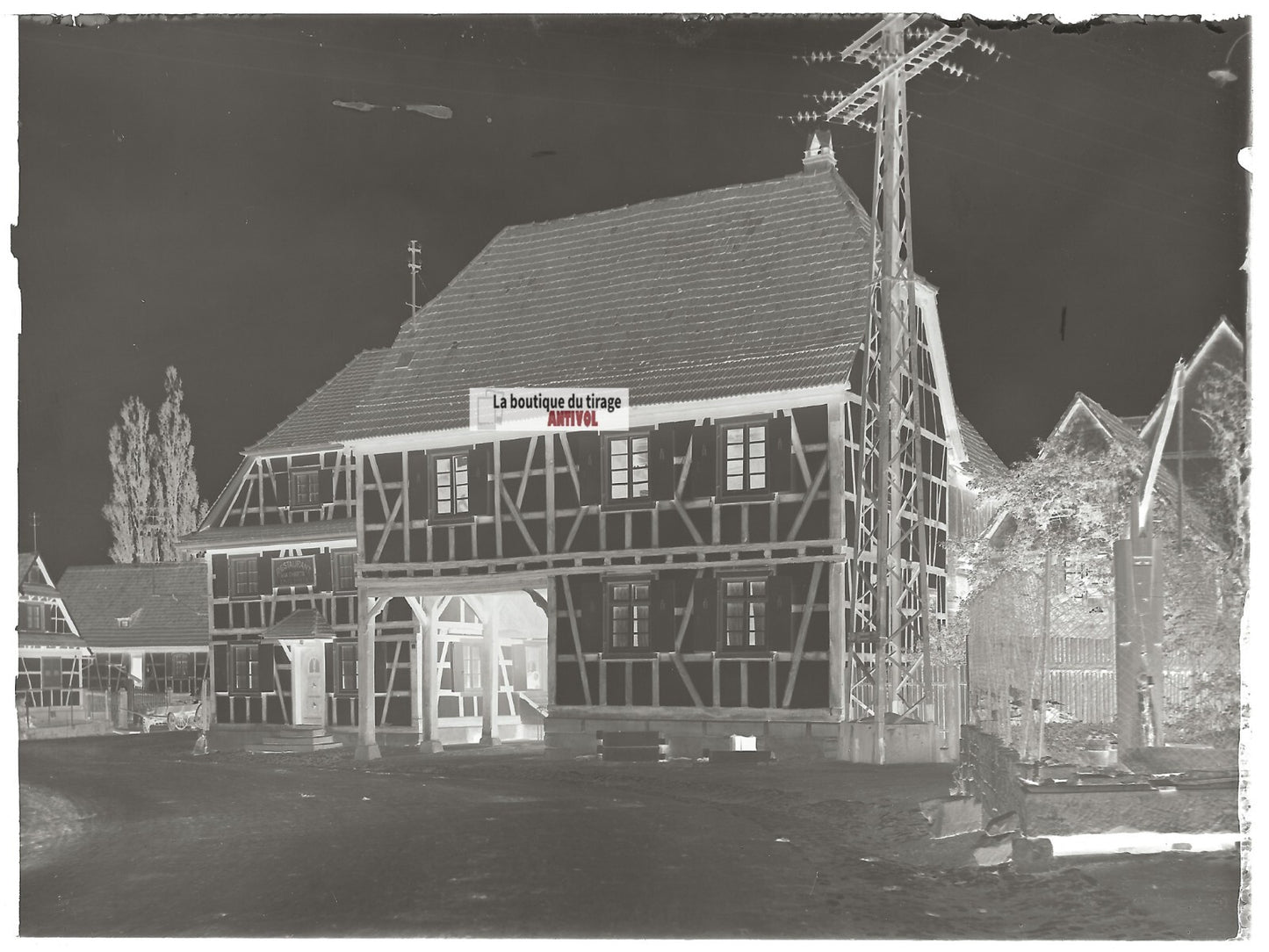 Plaque de verre photo ancienne négatif noir et blanc 13x18 cm restaurant Alsace