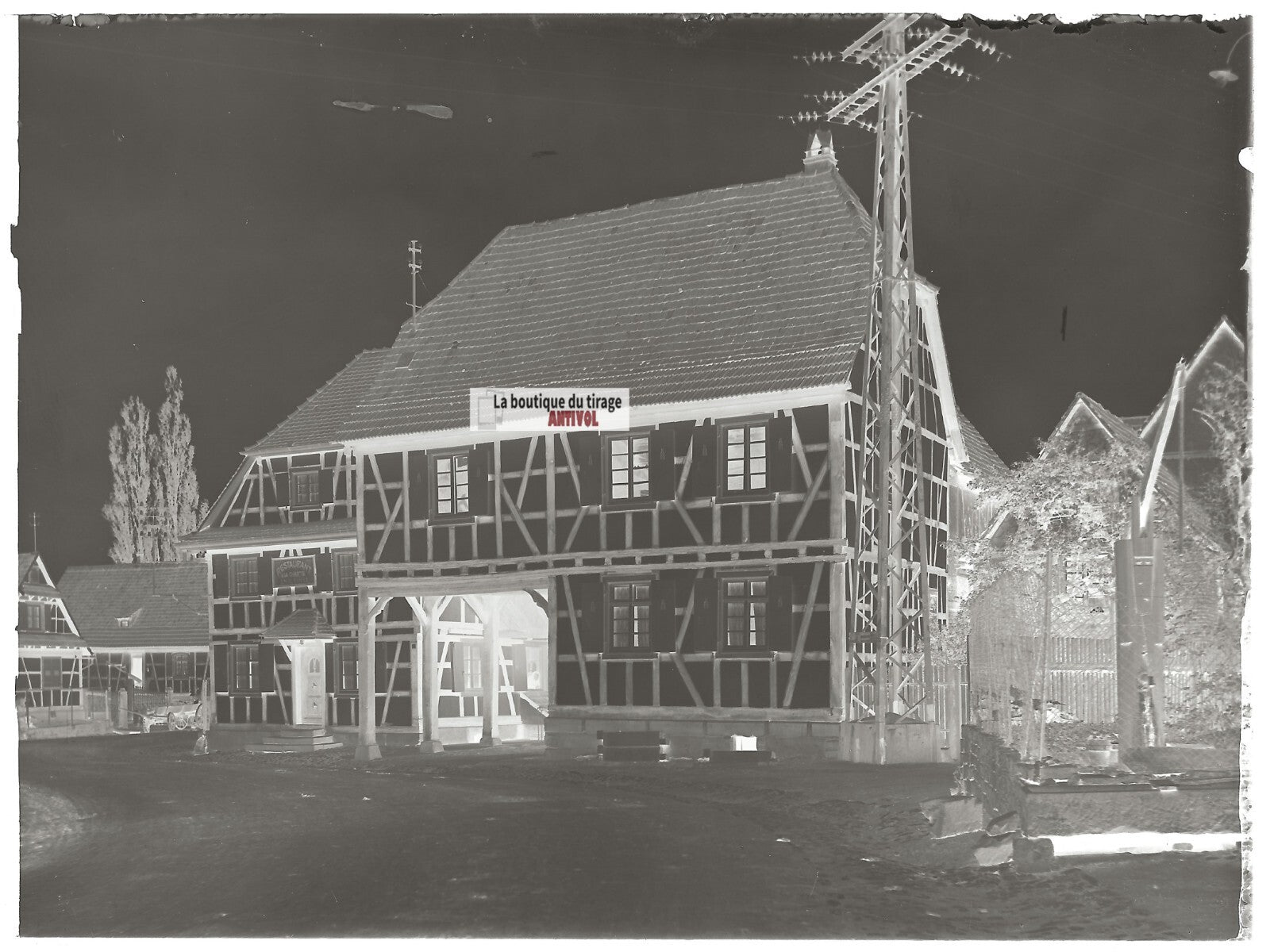 Plaque de verre photo ancienne négatif noir et blanc 13x18 cm restaurant Alsace