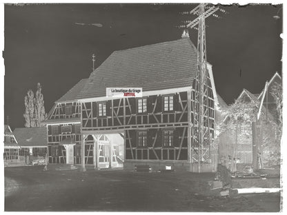 Plaque de verre photo ancienne négatif noir et blanc 13x18 cm restaurant Alsace