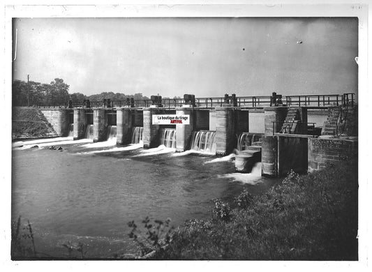 Plaque verre photo positif noir & blanc 13x18 cm Plobsheim, plan d’eau