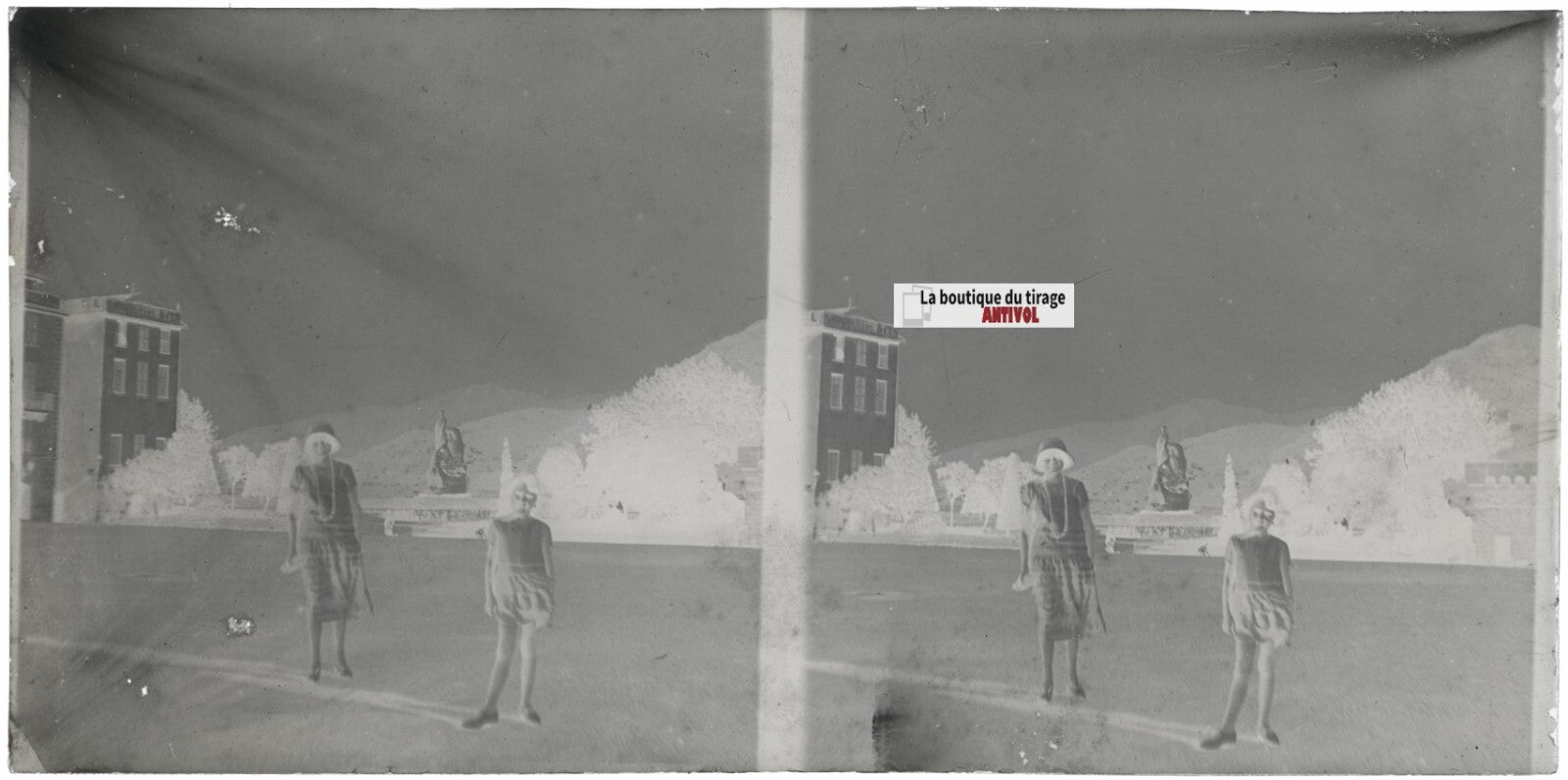 France, ville, personnages, stéréoscopie, photo plaque verre, négatif 9x18 cm