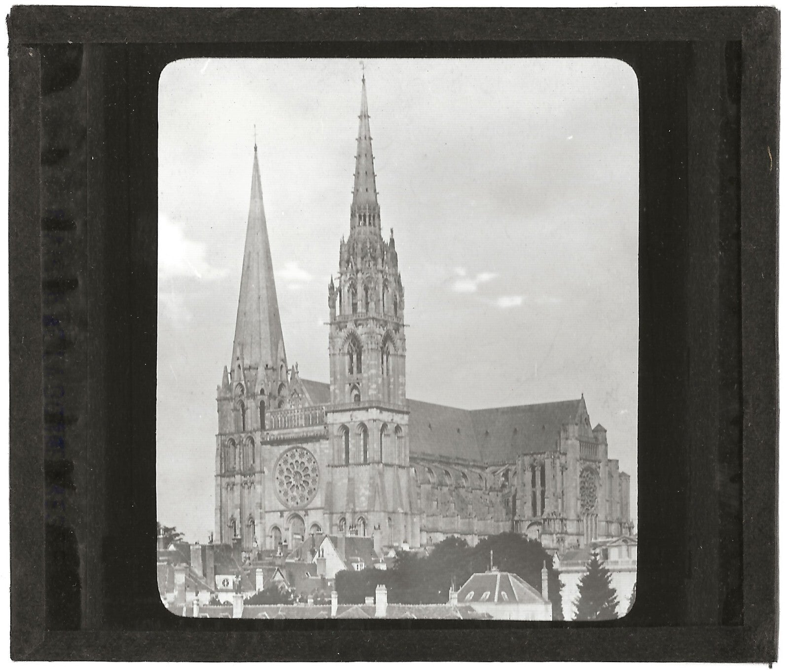 Cathédrale de Chartres, France, photo ancienne plaque verre, positif 8,5x10 cm