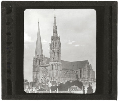 Cathédrale de Chartres, France, photo ancienne plaque verre, positif 8,5x10 cm