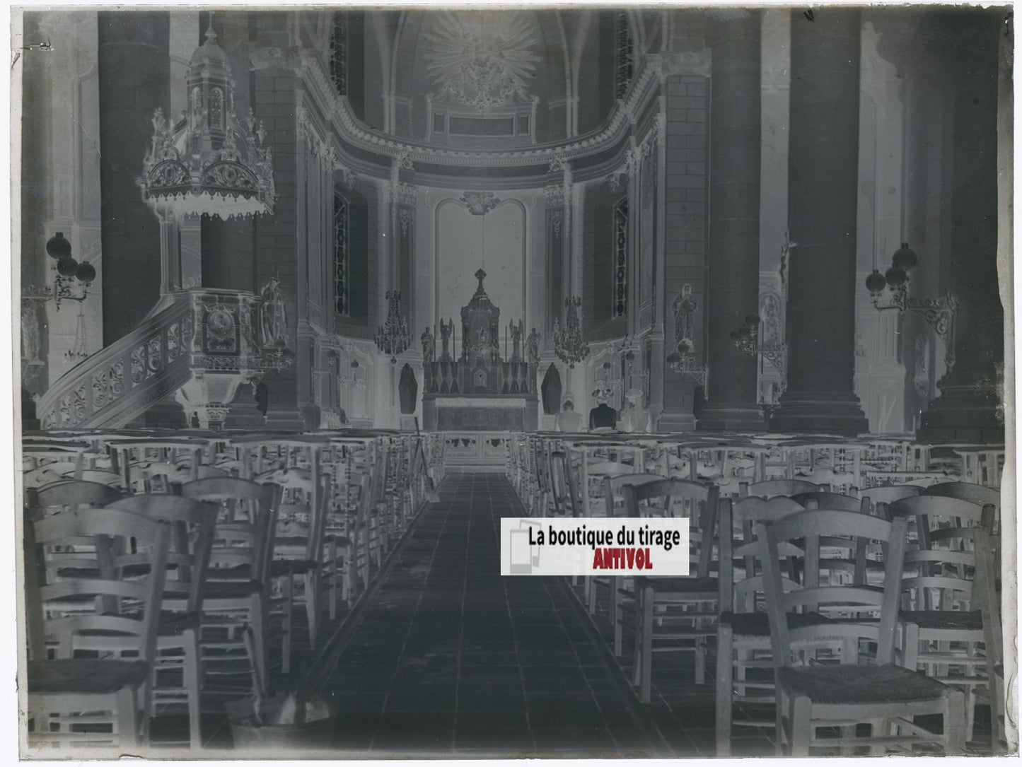 Eglise, Carvin, photo ancienne plaque verre, négatif noir & blanc, 9x12 cm