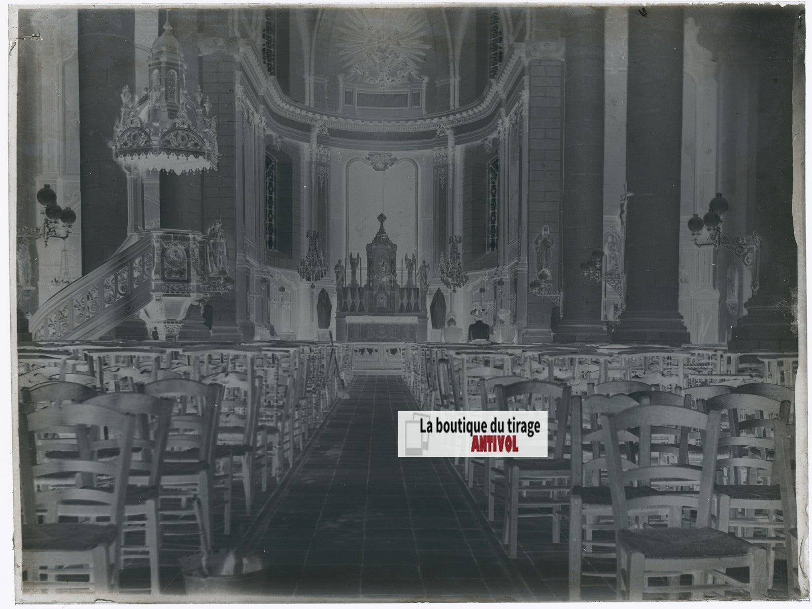 Eglise, Carvin, photo ancienne plaque verre, négatif noir & blanc, 9x12 cm
