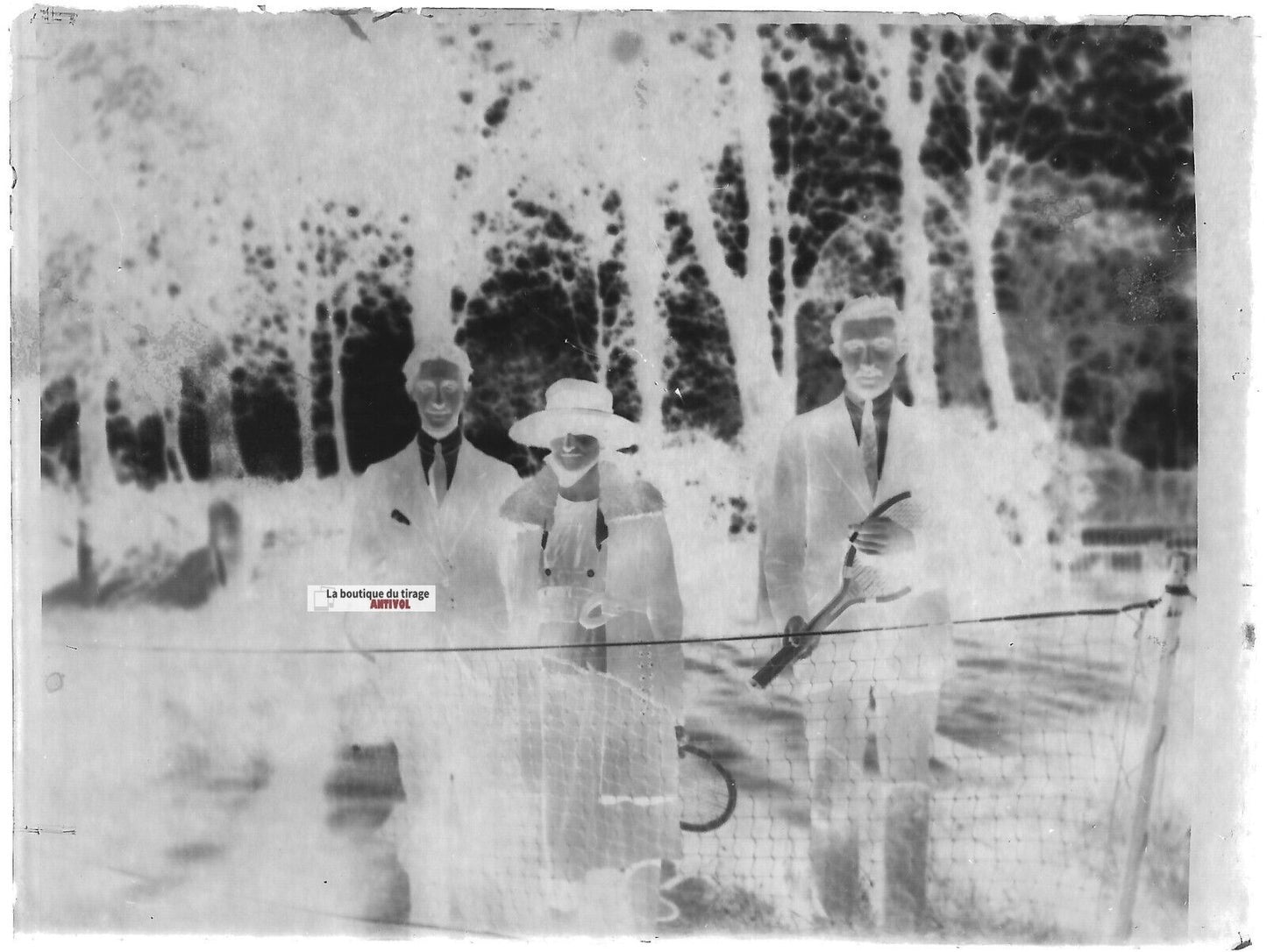 Plaque verre photo ancienne négatif noir et blanc 9x12 cm tennis parc France 