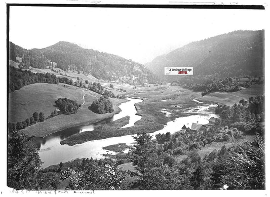 Plaque verre photo ancienne positif noir et blanc 13x18 cm Biaufond lac Doubs