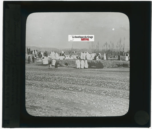 Damas, Syrie, personnages, photo plaque verre, noir & blanc, positif 8,5x10 cm