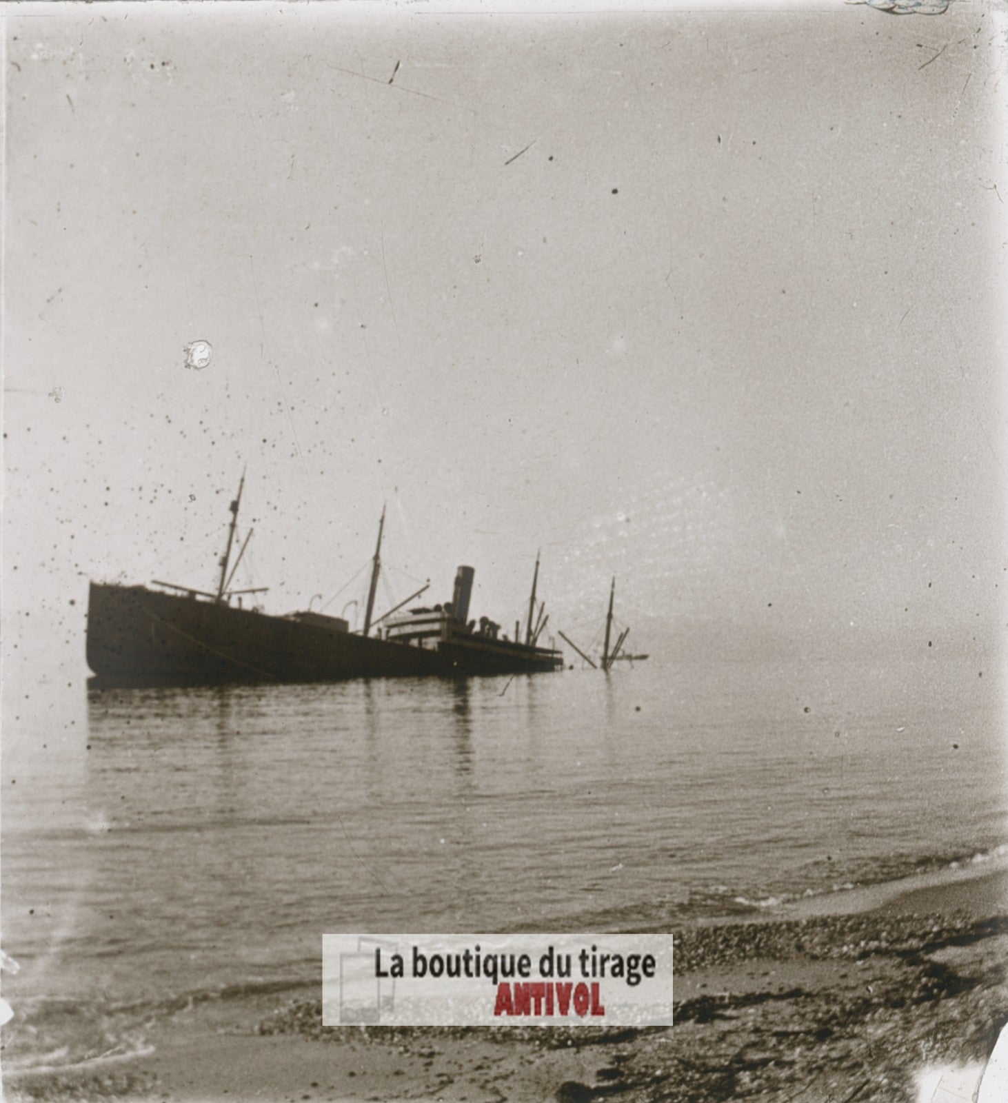 Ténédos, navire torpillé, guerre WW1, plaque verre stéréo, photo 4,5x10,7 cm