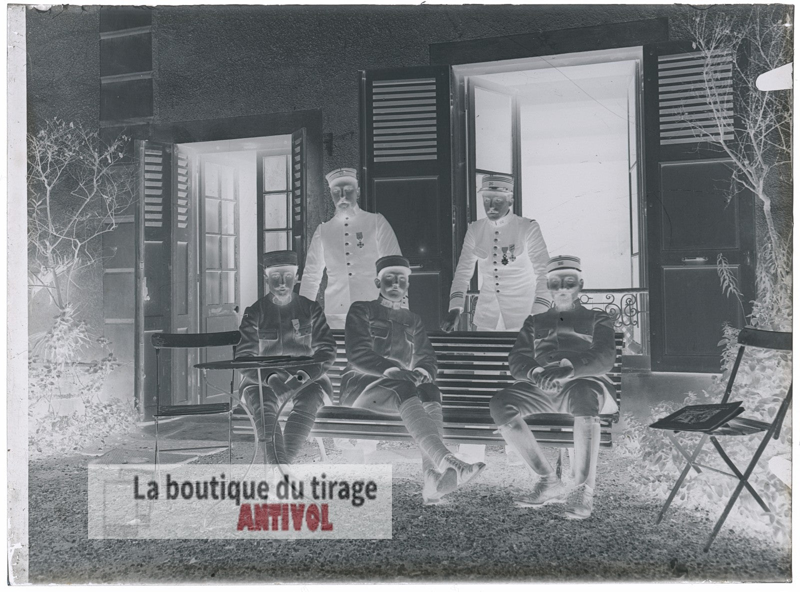 Officiers français décorés, plaque verre, photo ancienne, négatif 9x12 cm
