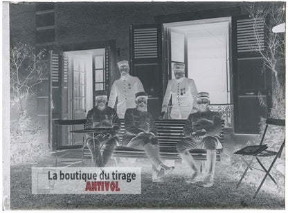 Officiers français décorés, plaque verre, photo ancienne, négatif 9x12 cm