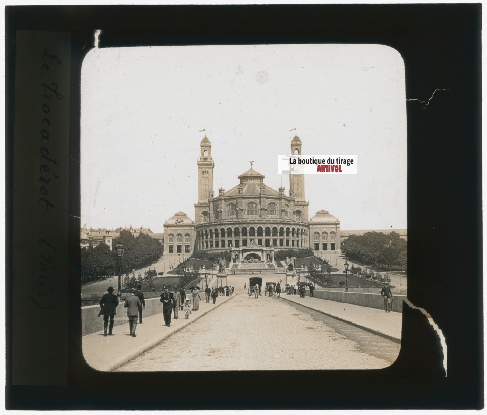 Palais du Trocadéro, Paris, photo plaque verre, sépia, positif 8,5x10 cm