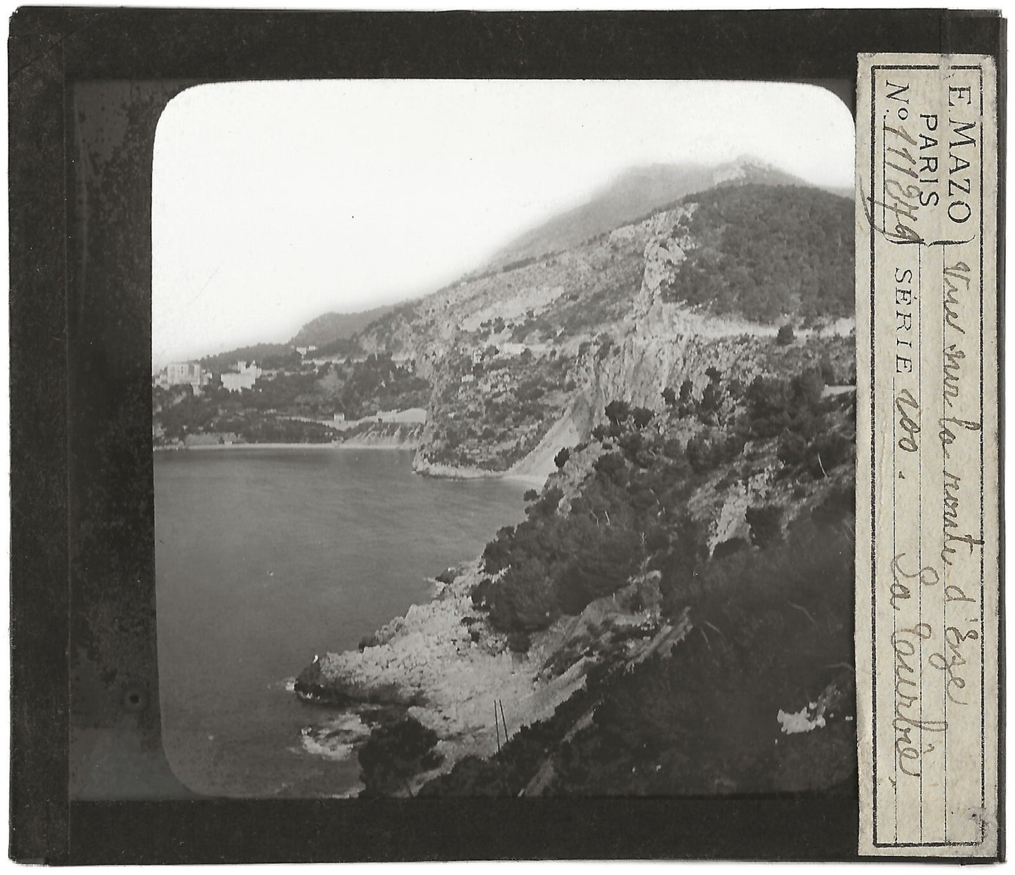 Paysage, mer, La Turbie, route d'Èze, photo plaque de verre, positif 8,5x10 cm