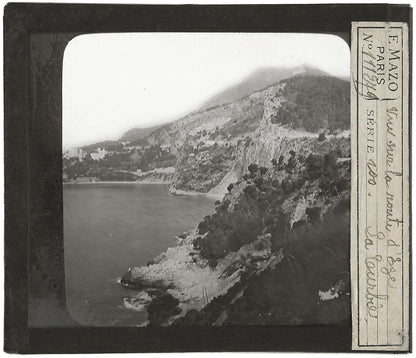 Paysage, mer, La Turbie, route d'Èze, photo plaque de verre, positif 8,5x10 cm