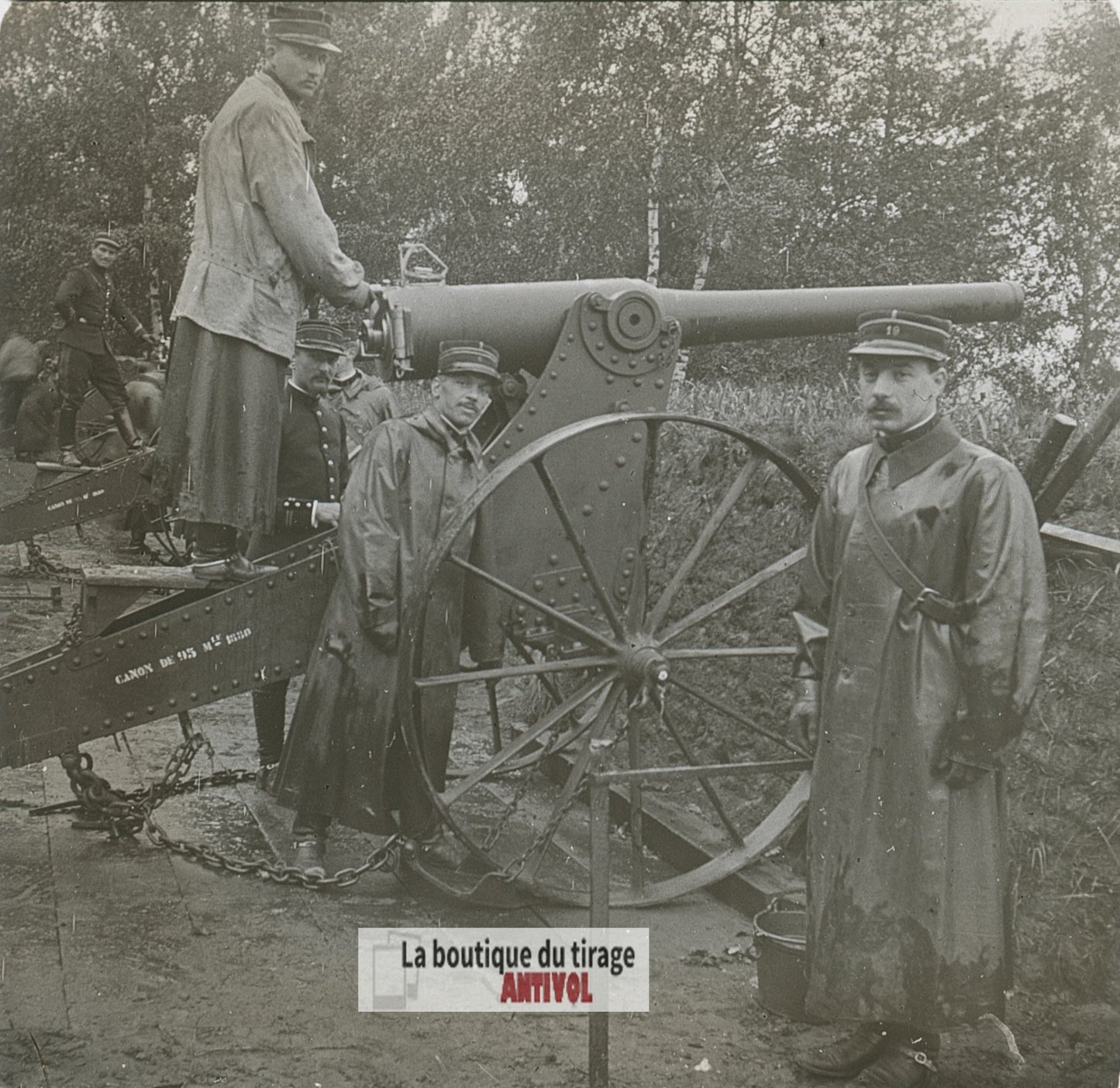 19ᵉ régiment d’artillerie canon, plaque verre stéréo, photo ancienne 4,5x10,7 cm