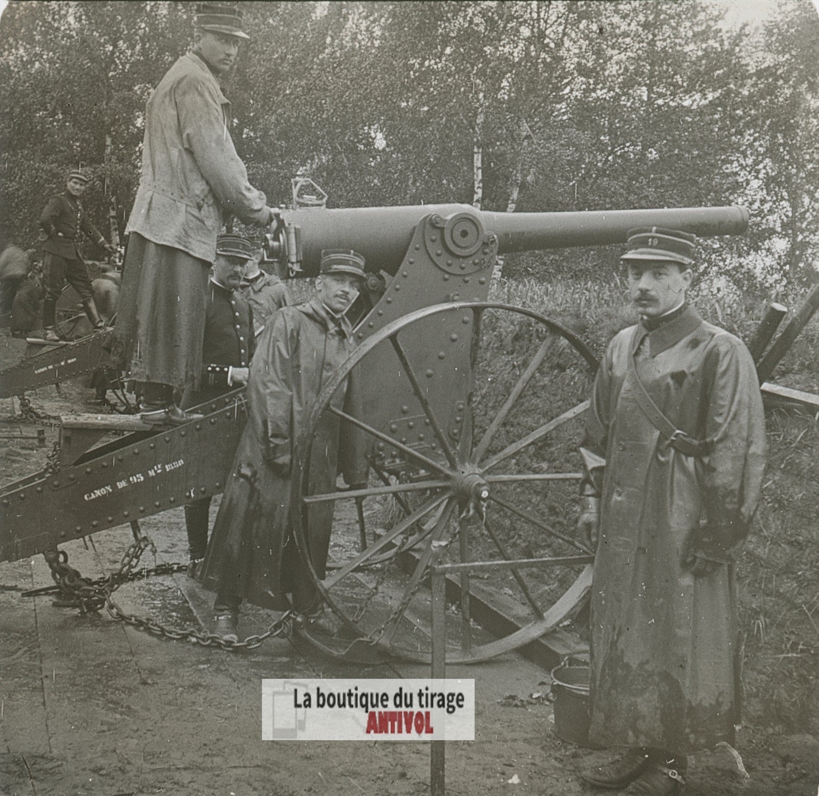 19ᵉ régiment d’artillerie canon, plaque verre stéréo, photo ancienne 4,5x10,7 cm