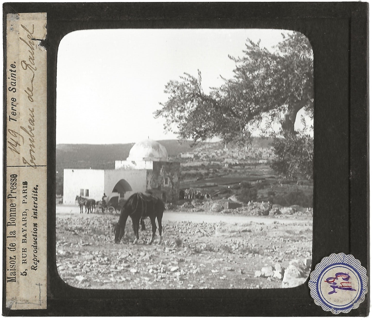 Tombeau Rachel Cisjordanie, photo ancienne plaque de verre, positif 8,5x10 cm