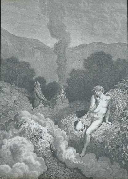 Le sacrifice d'Abel, Bible de Doré, dessin, plaque de verre, positif 8,5x10 cm