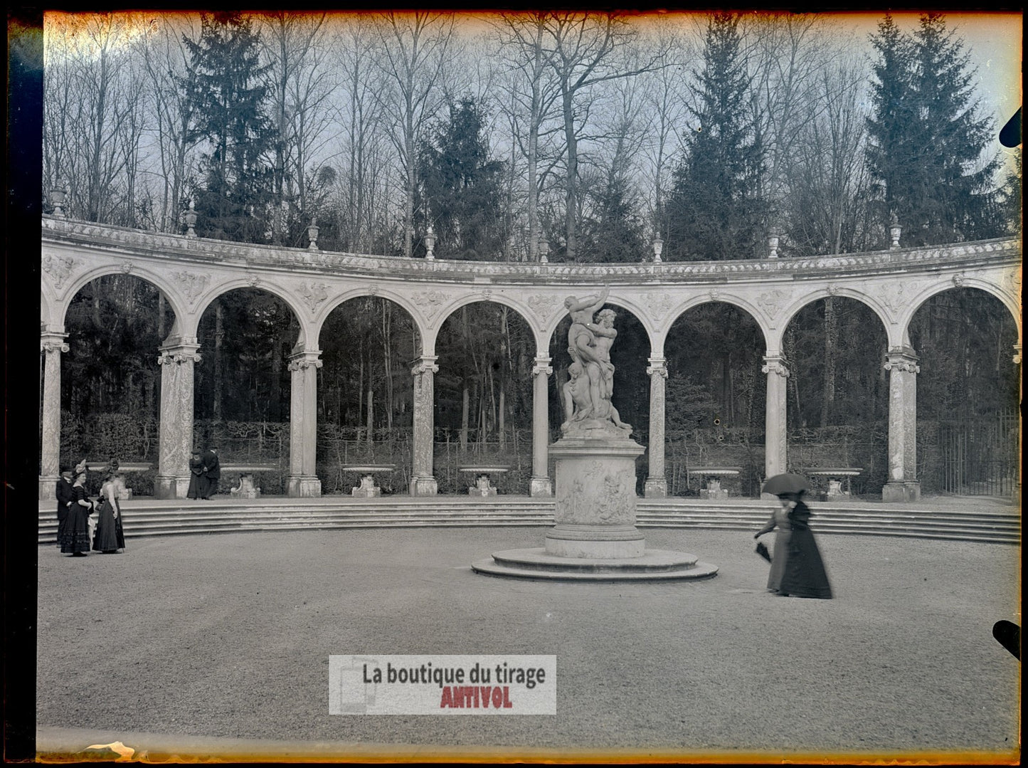 Bosquet de la Colonnade, plaque verre, photo ancienne, négatif 9x12 cm