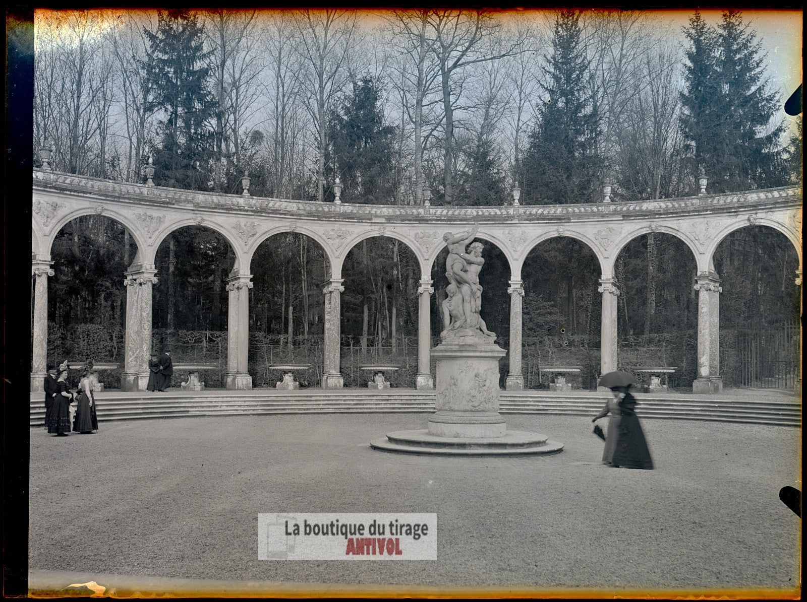 Bosquet de la Colonnade, plaque verre, photo ancienne, négatif 9x12 cm