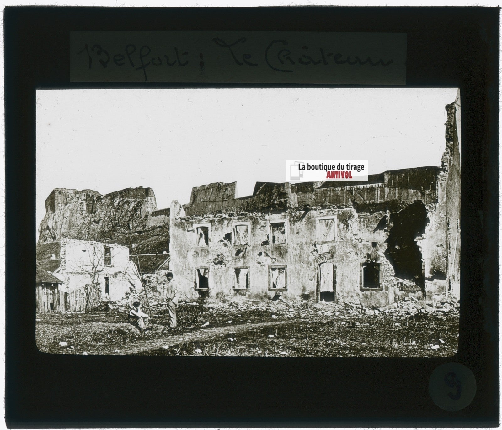 Belfort, château, France, photo plaque verre, noir & blanc, positif 8,5x10 cm