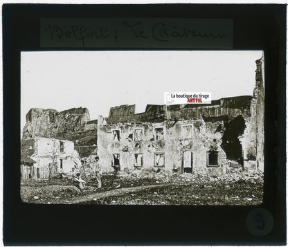 Belfort, château, France, photo plaque verre, noir & blanc, positif 8,5x10 cm