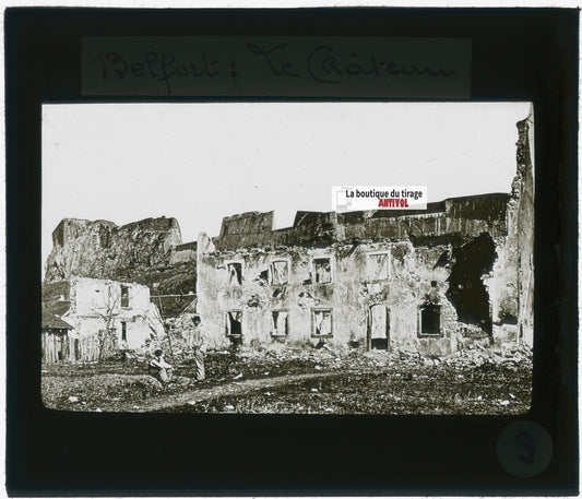 Belfort, château, France, photo plaque verre, noir & blanc, positif 8,5x10 cm