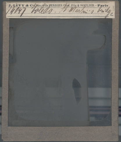 Pont de San Martín, Tolède, Espagne, photo plaque de verre, positif 8,5x10 cm