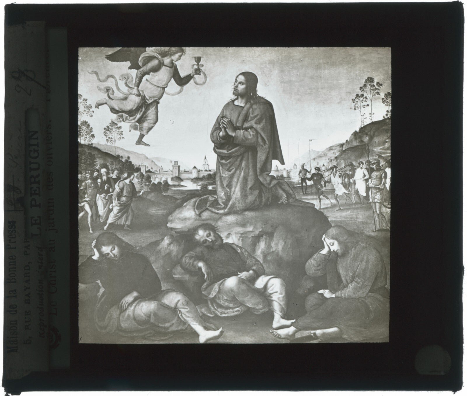 Le Christ au Jardin des Oliviers, dessin, plaque verre, positif 8,5x10 cm