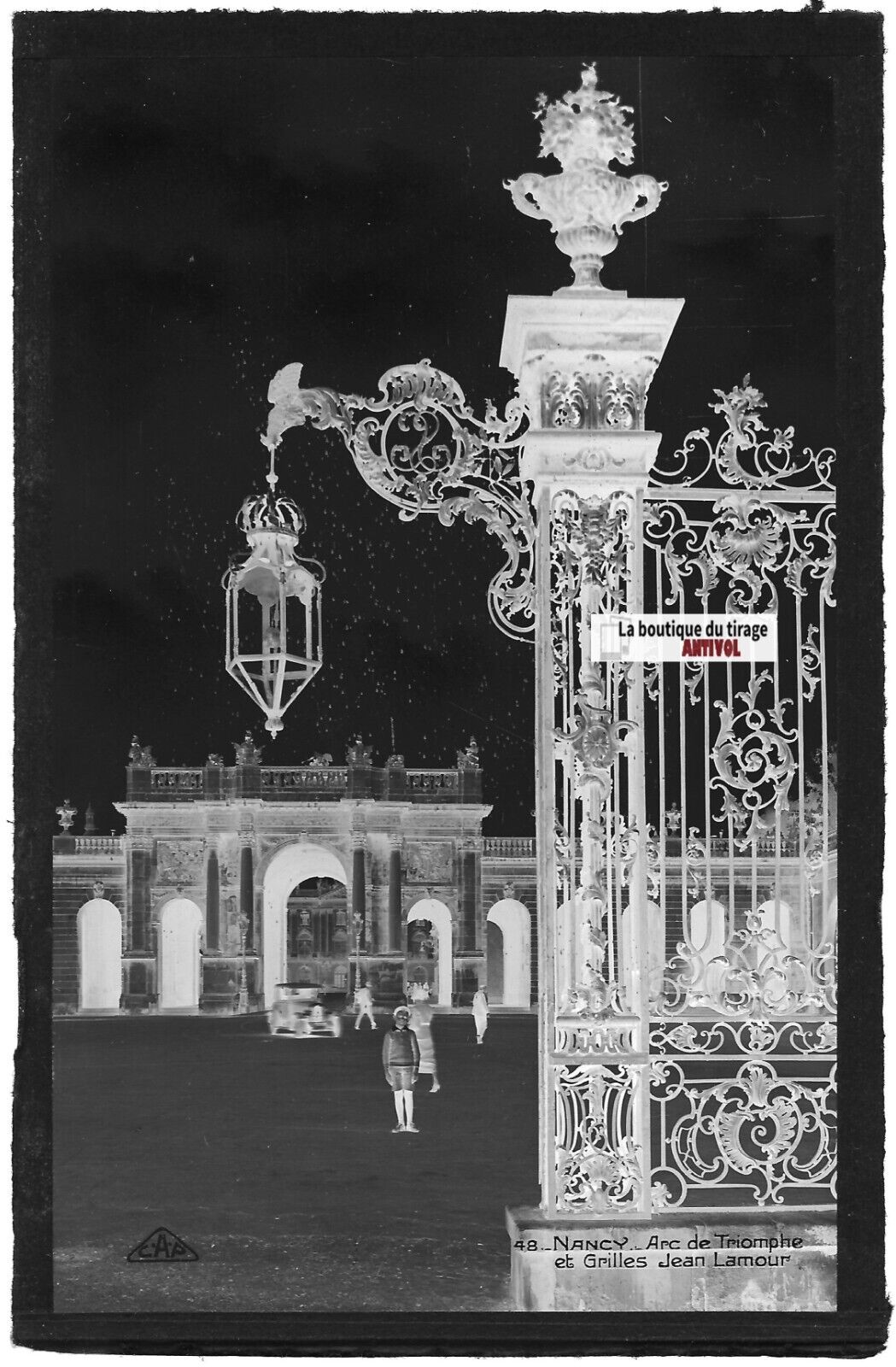 Plaque verre photo vintage, négatif noir & blanc 9x14 cm, Nancy, Arc de Triomphe