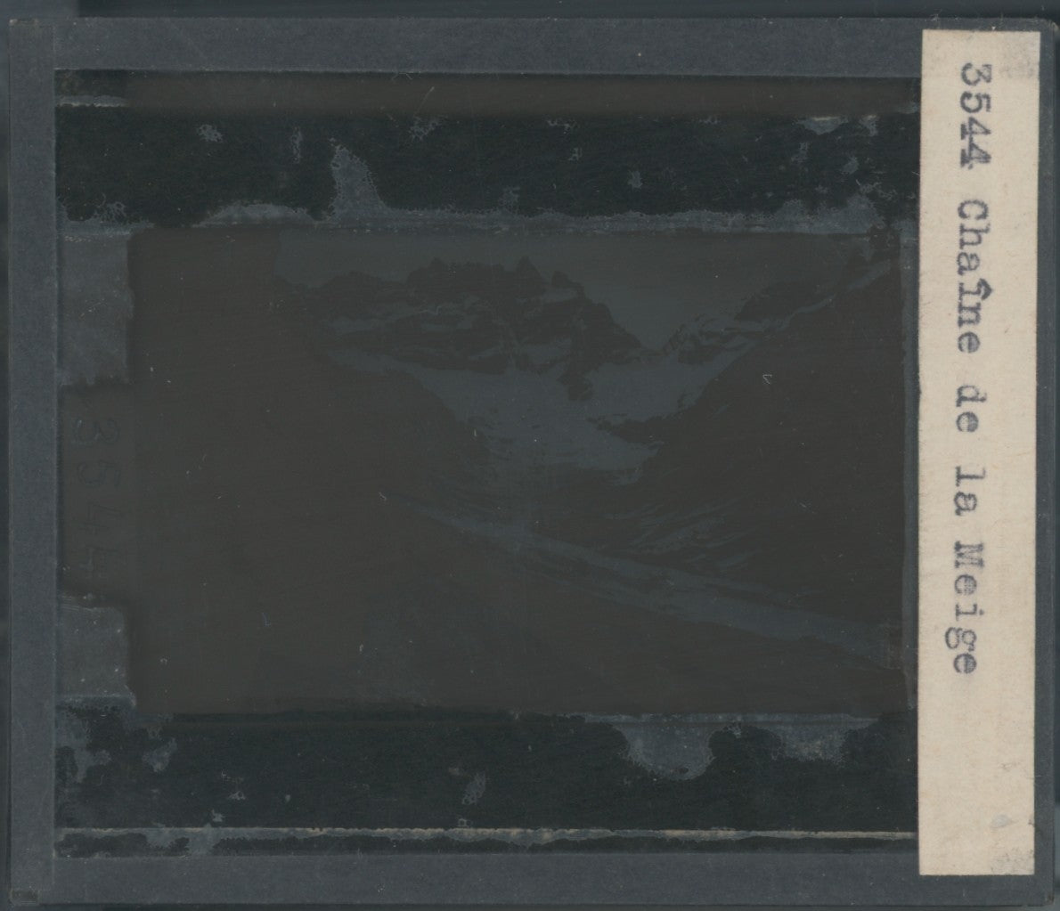 Chaîne de la Meije montagne, photo plaque verre, noir & blanc, positif 8,5x10 cm