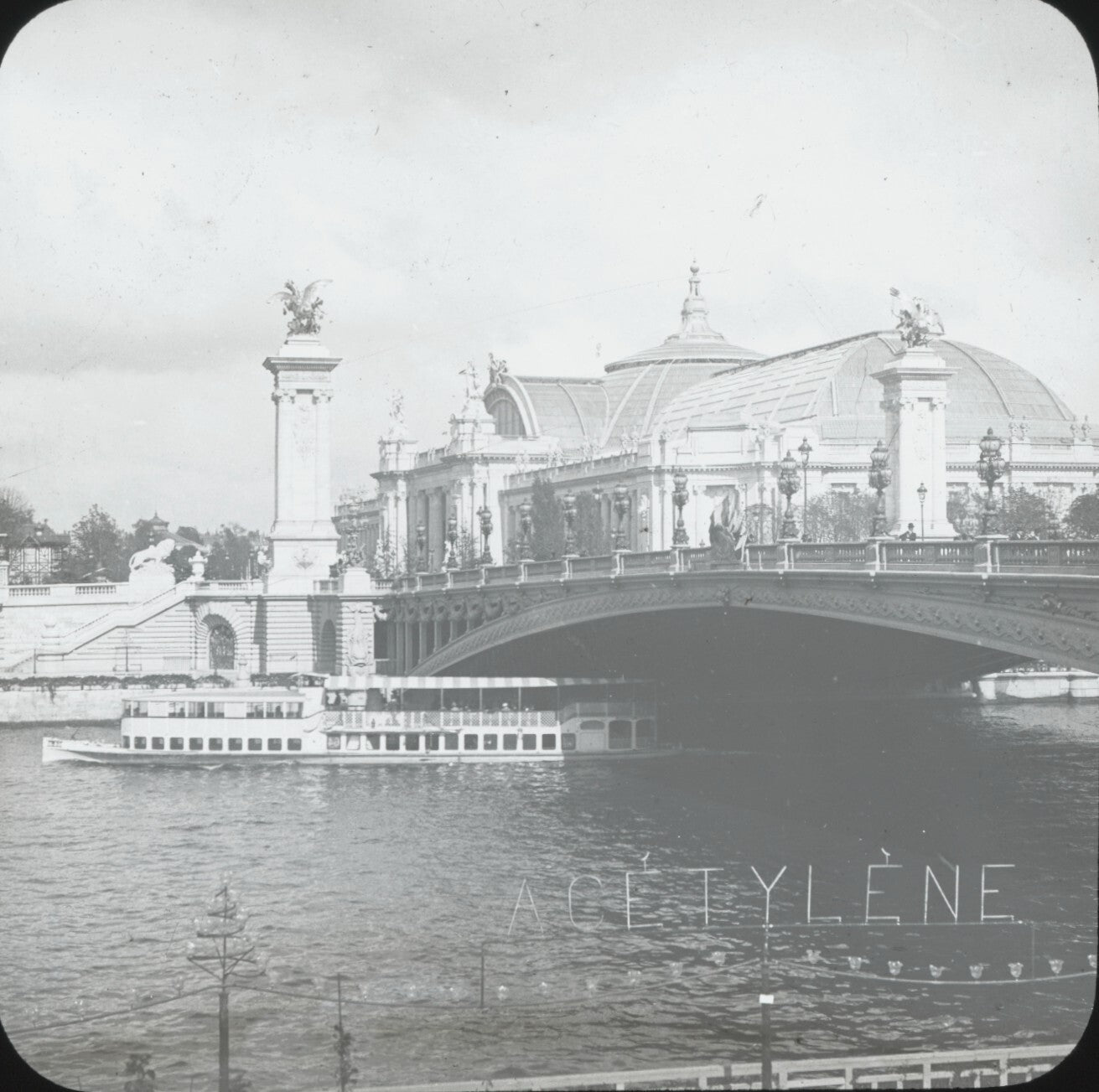 Pont Alexandre III, Paris, 1900, photo ancienne plaque verre, positif 8,5x10 cm