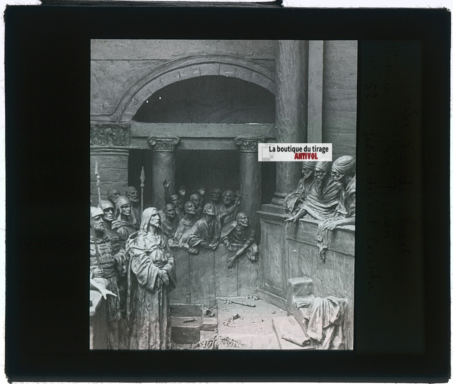 Jésus devant Caïphe, photo plaque verre, noir & blanc, positif 8,5x10 cm