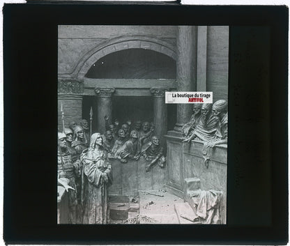 Jésus devant Caïphe, photo plaque verre, noir & blanc, positif 8,5x10 cm