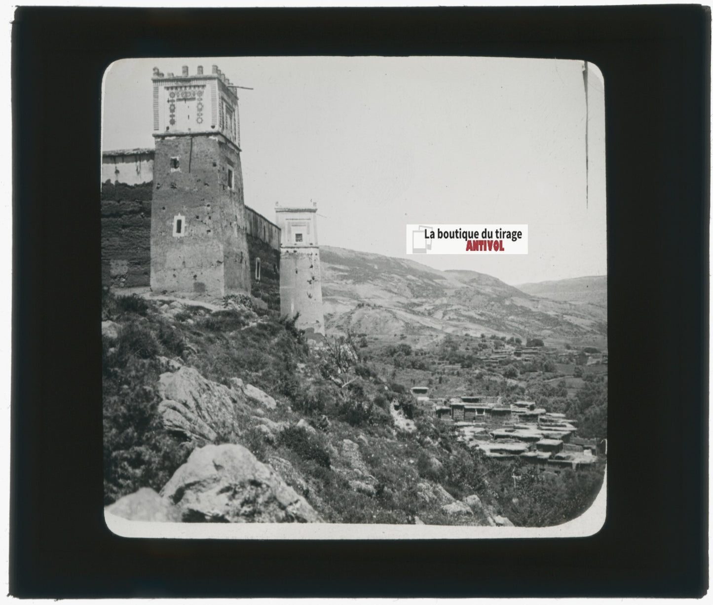 Khenifra, Maroc, Casbah, photo ancienne plaque de verre, positif 8,5x10 cm