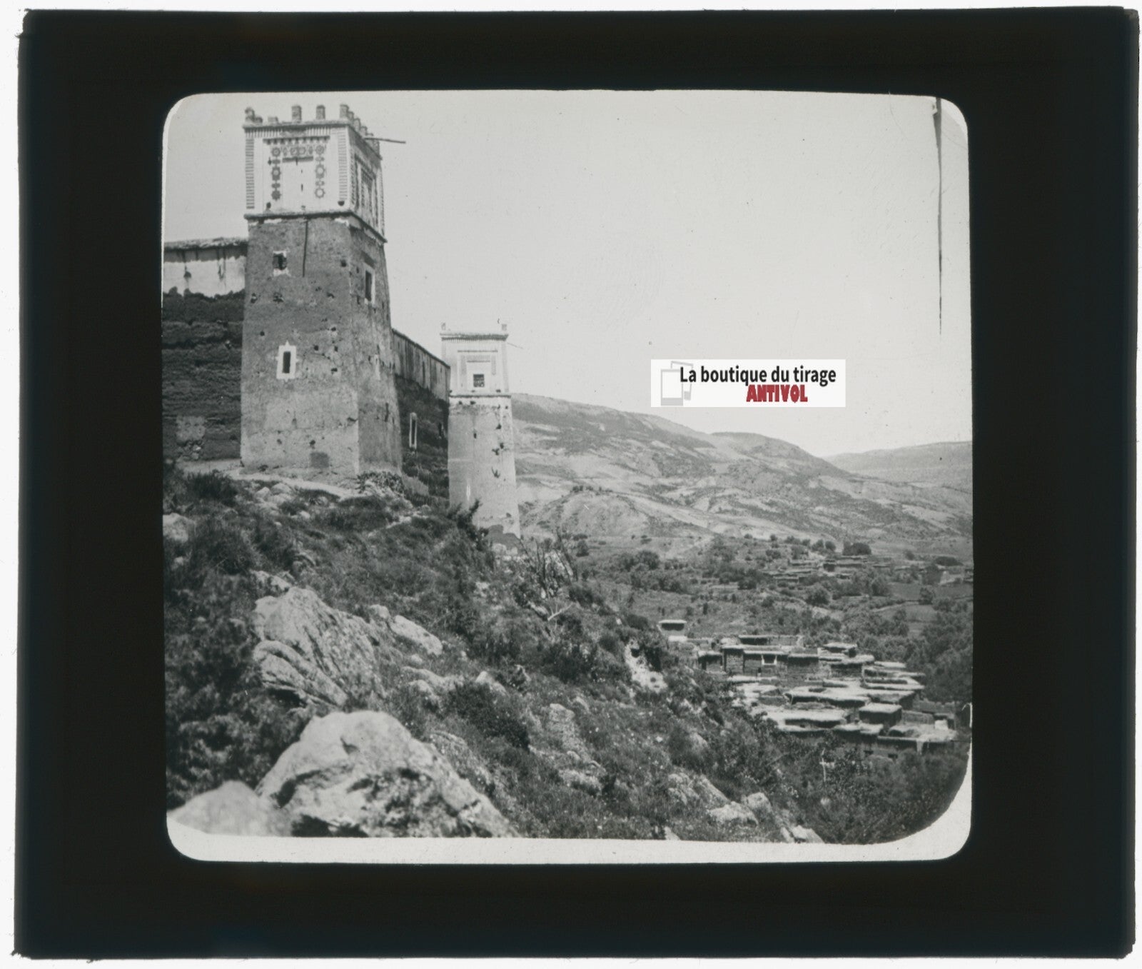 Khenifra, Maroc, Casbah, photo ancienne plaque de verre, positif 8,5x10 cm
