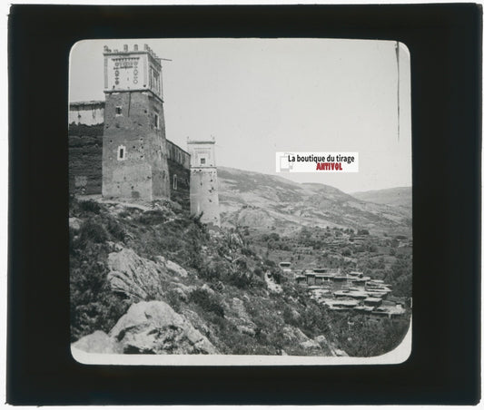 Khenifra, Maroc, Casbah, photo ancienne plaque de verre, positif 8,5x10 cm