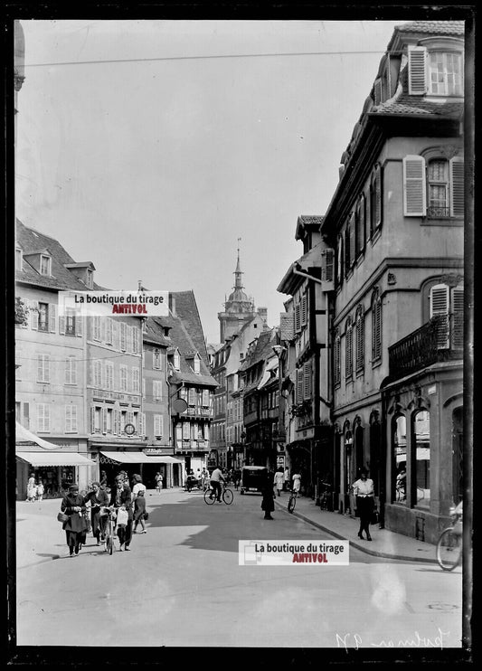 Plaque verre photo ancienne négatif noir et blanc 13x18 cm Colmar voiture