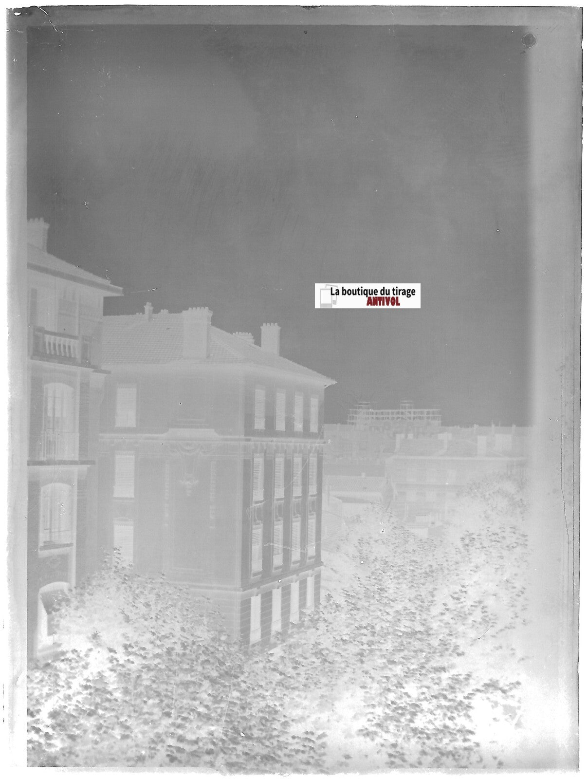 Ville à situer, Plaque verre photo ancienne, négatif noir & blanc 9x12 cm
