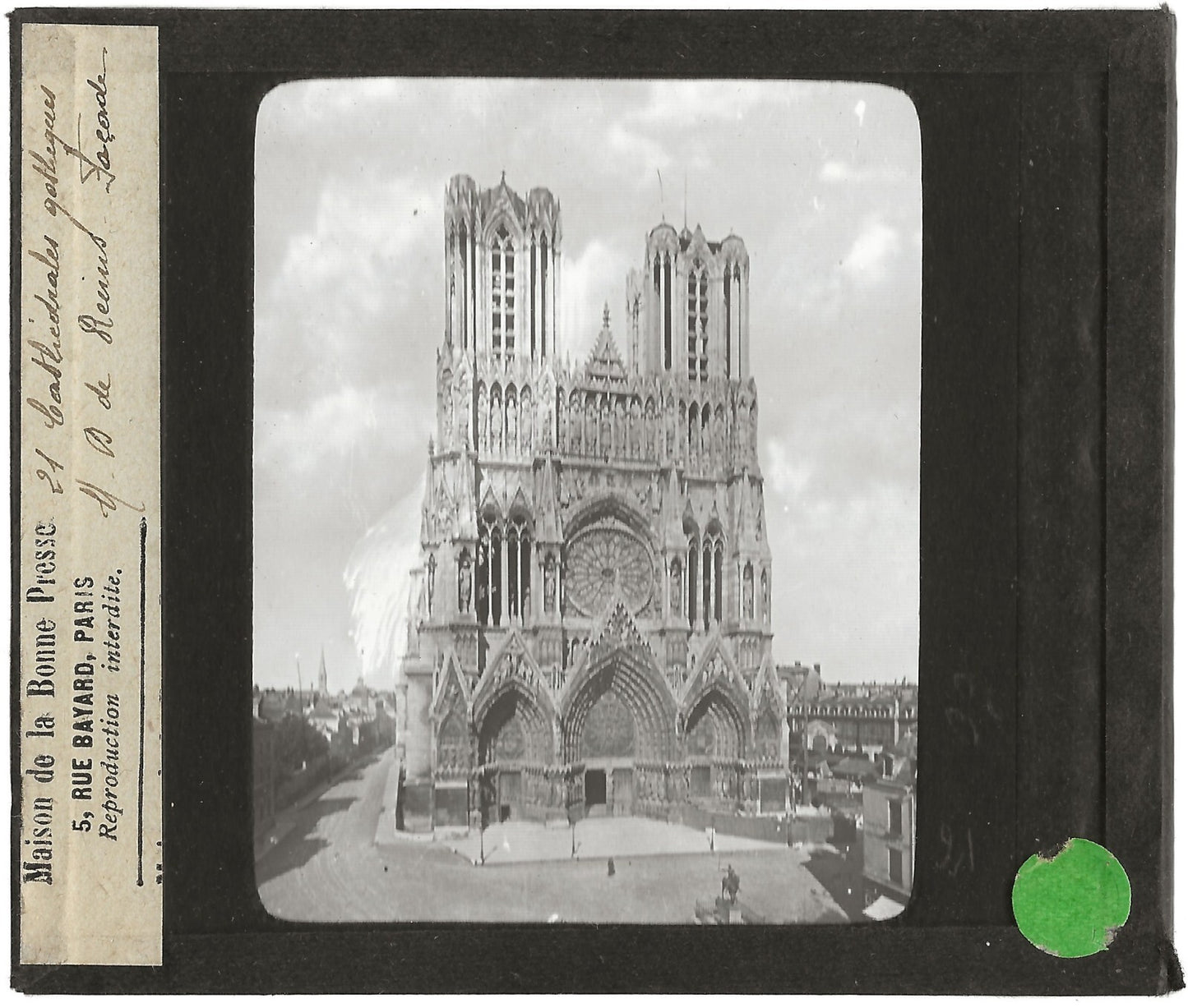 Cathédrale Notre-Dame de Reims, photo plaque de verre, positif 8,5x10 cm