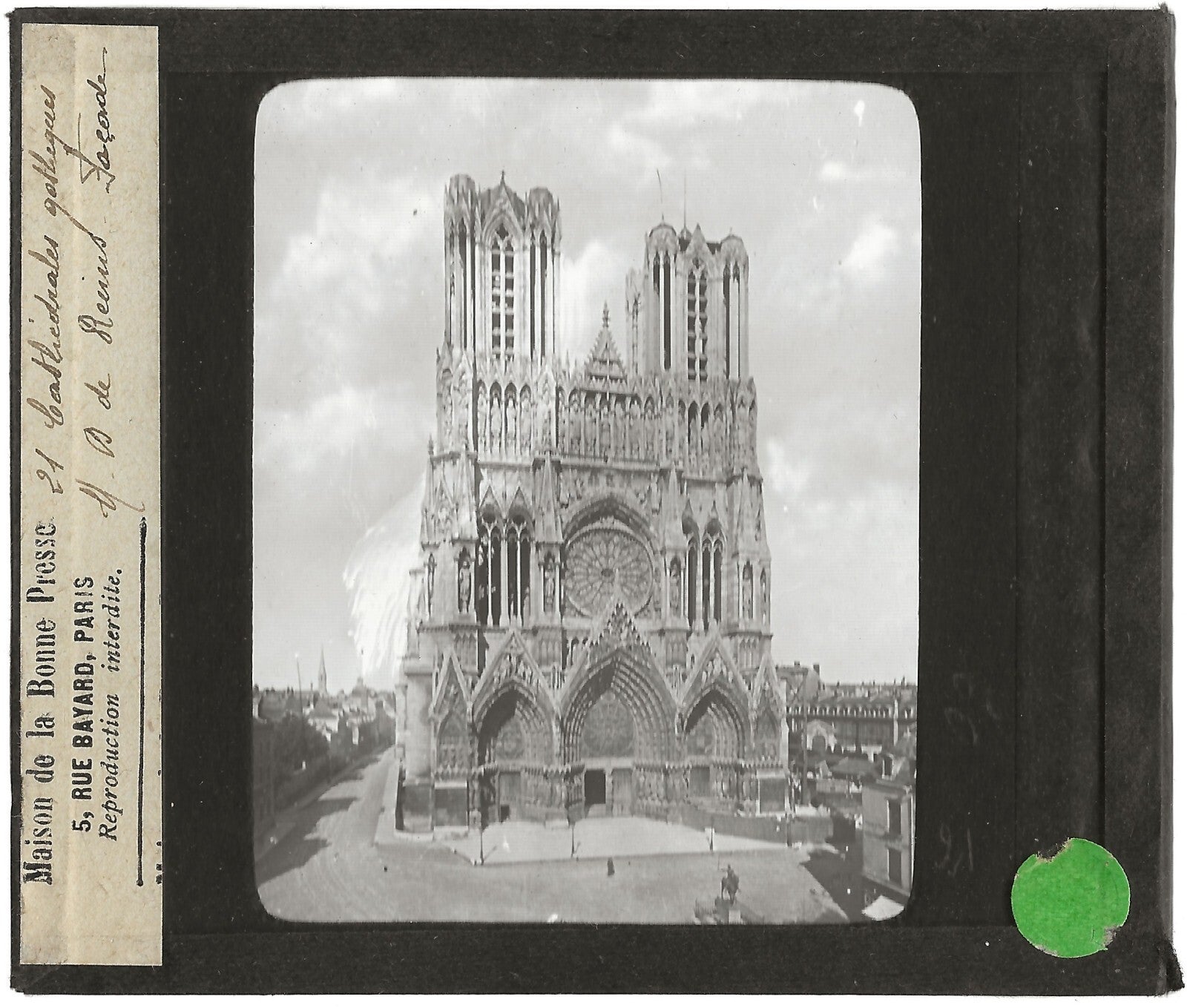 Cathédrale Notre-Dame de Reims, photo plaque de verre, positif 8,5x10 cm