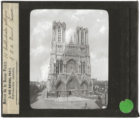 Cathédrale Notre-Dame de Reims, photo plaque de verre, positif 8,5x10 cm