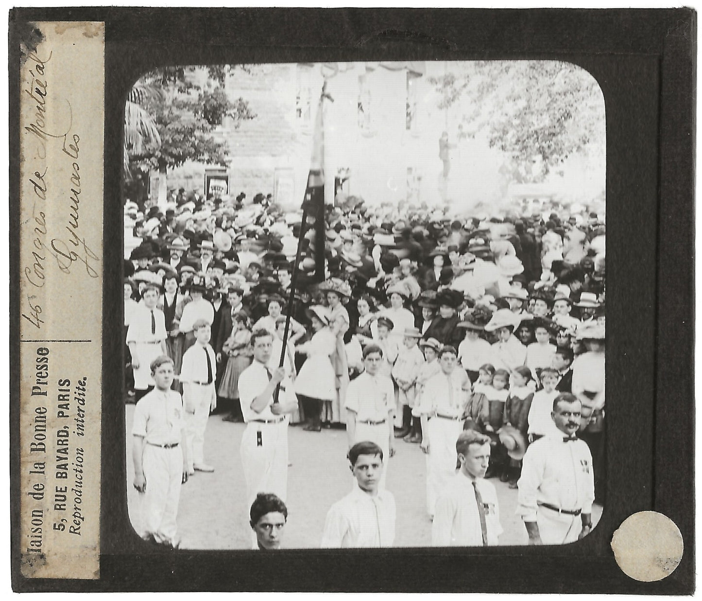 Gymnastes, Congrès Montréal, photo ancienne plaque de verre, positif 8,5x10 cm