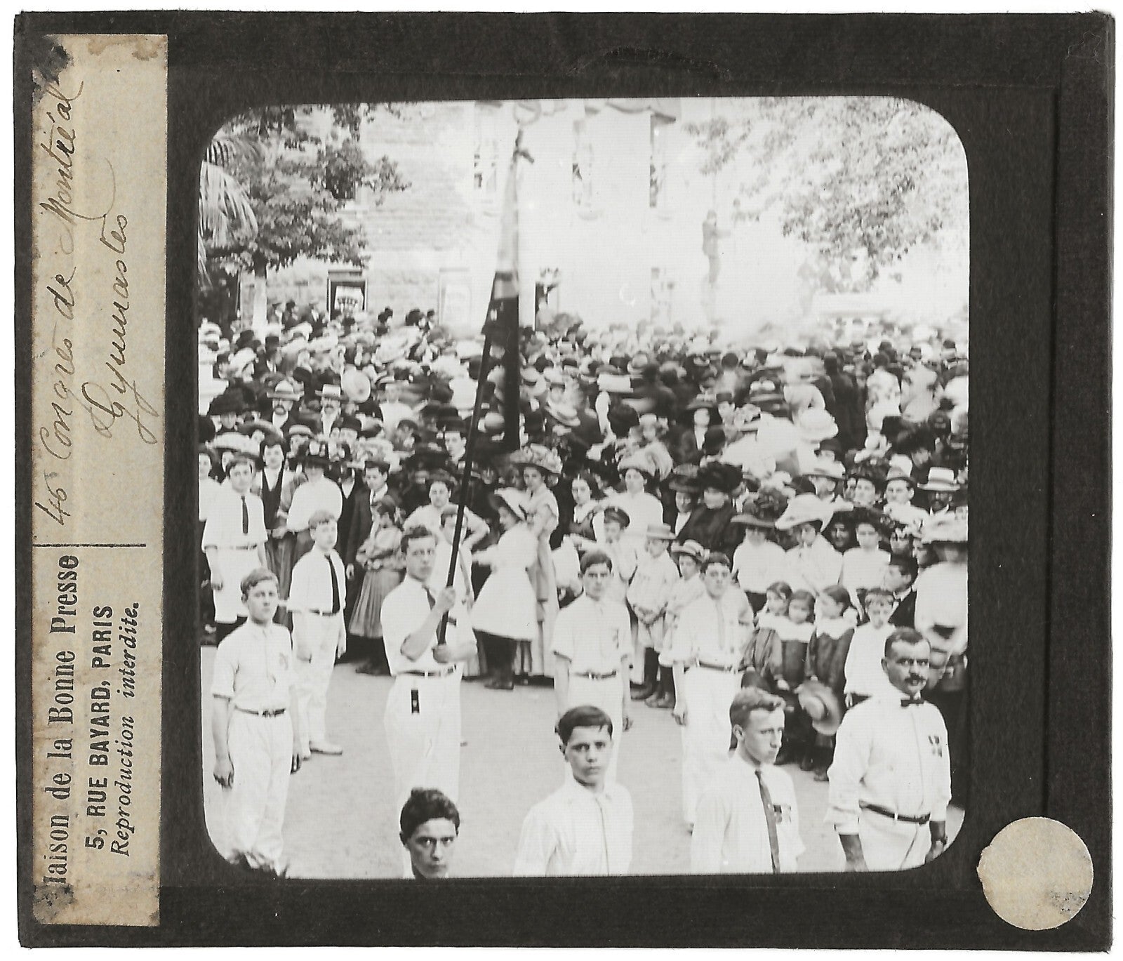 Gymnastes, Congrès Montréal, photo ancienne plaque de verre, positif 8,5x10 cm